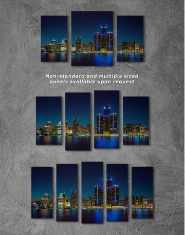 Night Detroit Skyline Canvas Wall Art - image 5