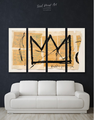 4 Panels Basquiat Crown Canvas Wall Art