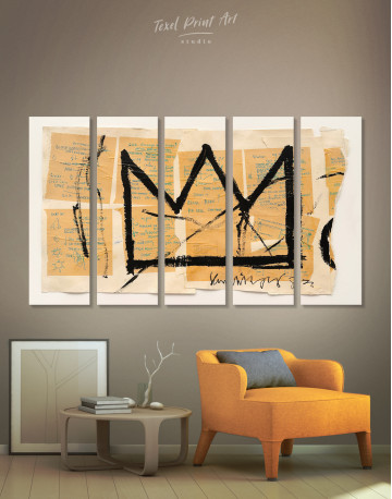 5 Panels Basquiat Crown Canvas Wall Art