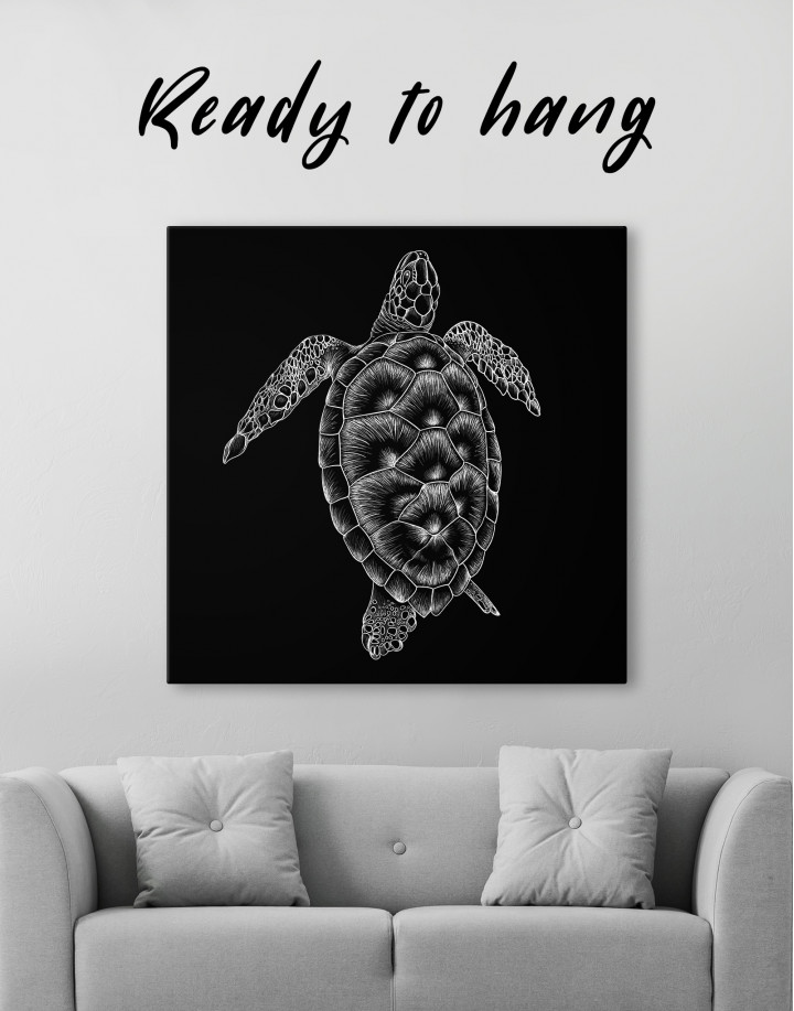 Black and White Sea Turtle Canvas Wall Art