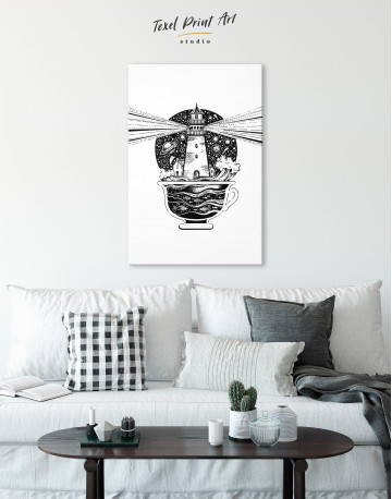 Black and White Abstract Lighthouse Canvas Wall Art - image 3