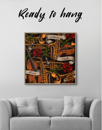Framed Musical Instruments with Roses Canvas Wall Art - image 1
