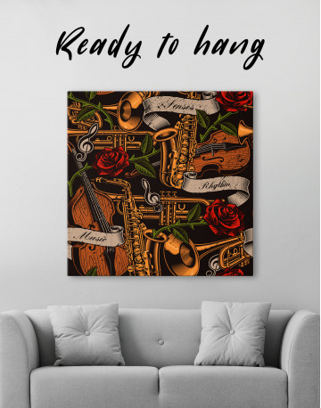 Musical Instruments with Roses Canvas Wall Art - image 1