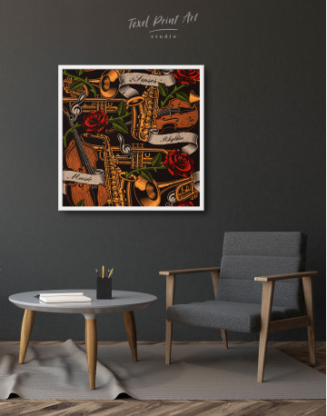 Framed Musical Instruments with Roses Canvas Wall Art - image 4