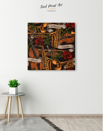 Musical Instruments with Roses Canvas Wall Art