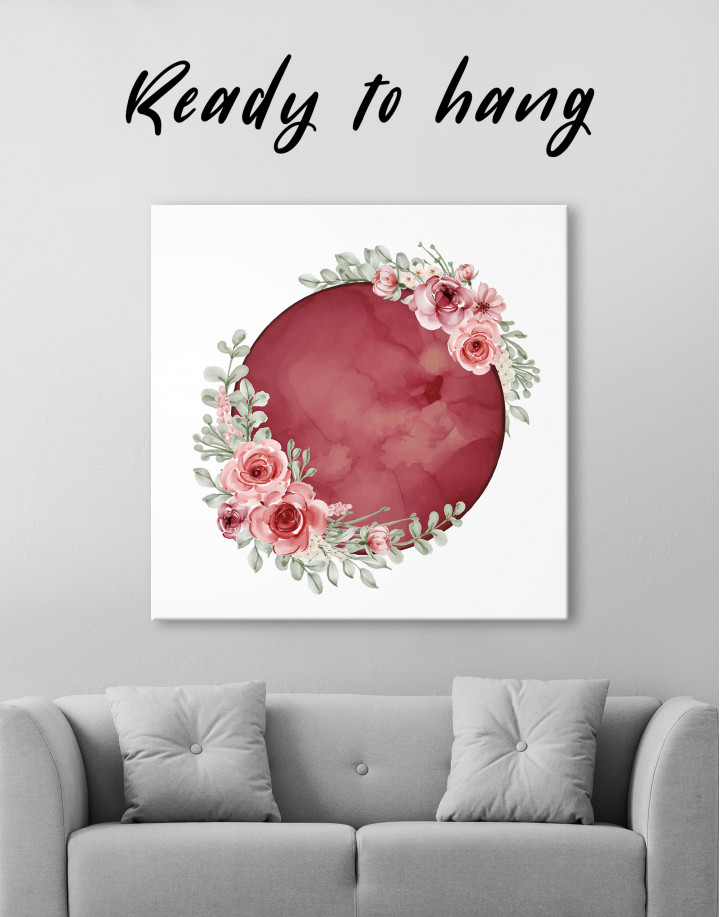 Red Moon with Flower Canvas Wall Art