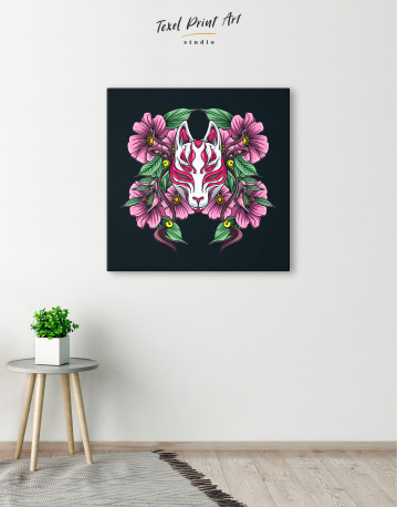 Japanese Fox Mask With Flowers Canvas Wall Art - image 5