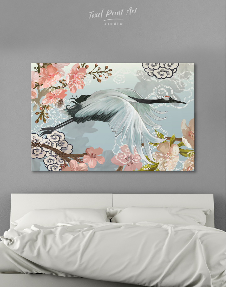Flying Japanese Crane Canvas Wall Art
