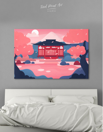 Pink Japanese Temple Canvas Wall Art
