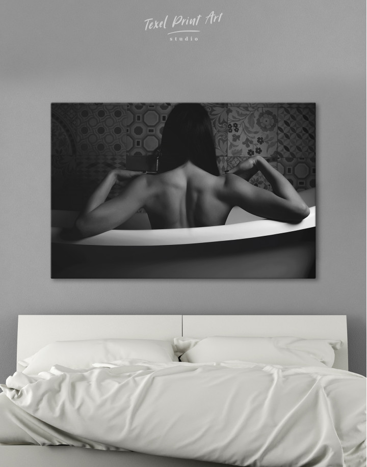 Black and White Naked Woman in Bath Canvas Wall Art