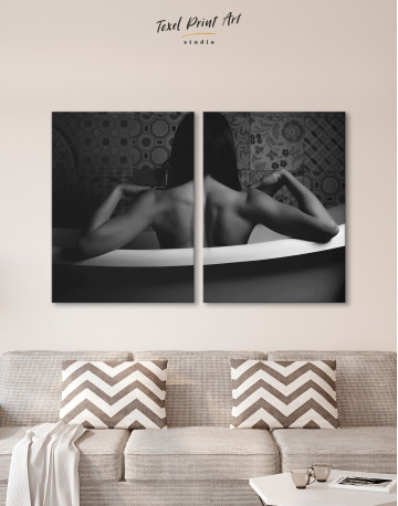 Black and White Naked Woman in Bath Canvas Wall Art - image 8