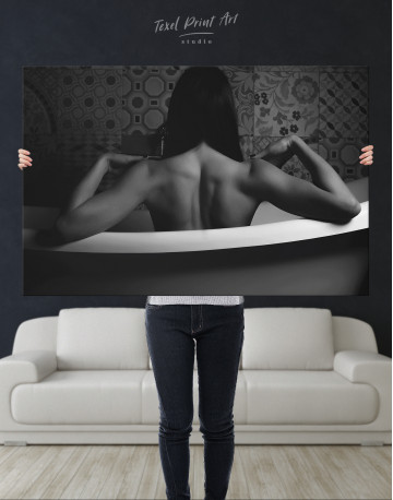 Black and White Naked Woman in Bath Canvas Wall Art - image 9