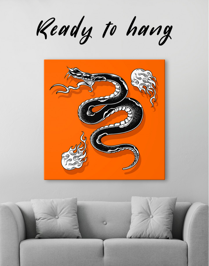 Black Snake with White Flame Canvas Wall Art