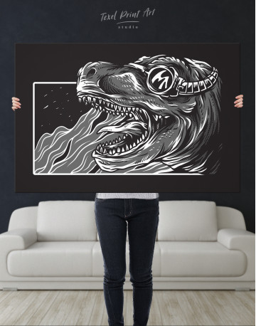 Steampunk Black and White Dinosaur Canvas Wall Art - image 3