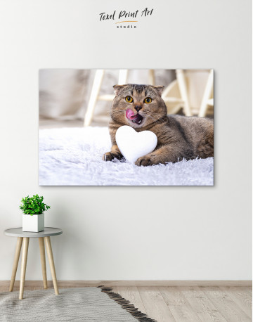 Brown Scottish fold with Heart Canvas Wall Art - image 4
