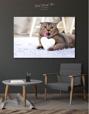 Brown Scottish fold with Heart Canvas Wall Art - image 6