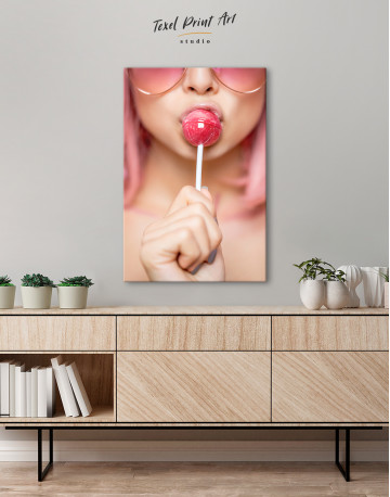 Pink Lollipop Lips Canvas Wall Art