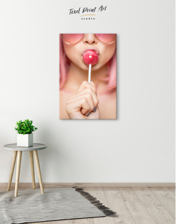 Pink Lollipop Lips Canvas Wall Art - image 3