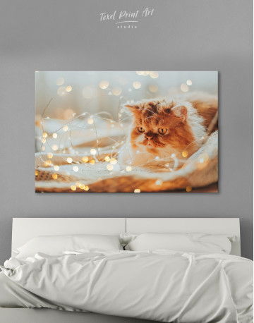 Christmas Light Cat Canvas Wall Art