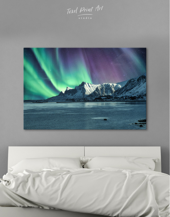 Lofoten Islands Mountains Aurora Borealis Canvas Wall Art