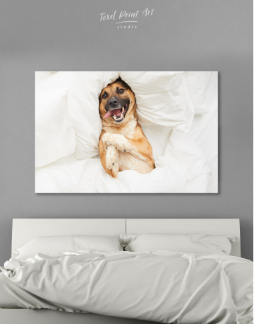 Happy Dog in Bed Canvas Wall Art