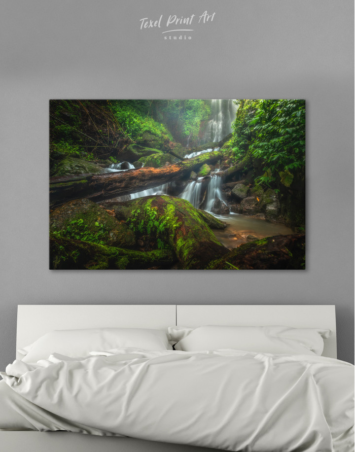 Forest Waterfall Scene Canvas Wall Art