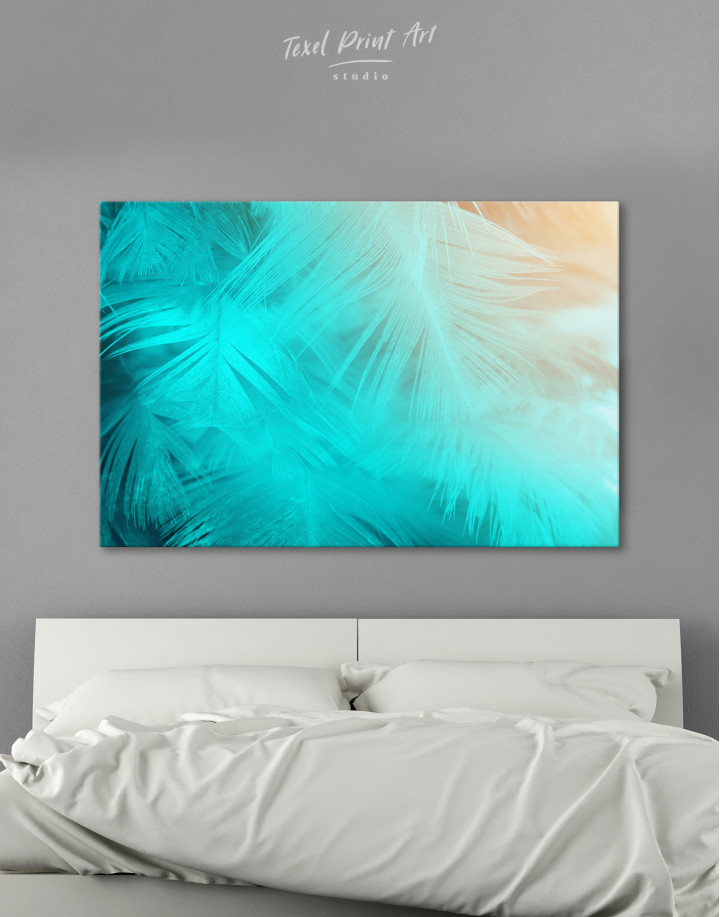 Light Teal and Orange Feather Canvas Wall Art
