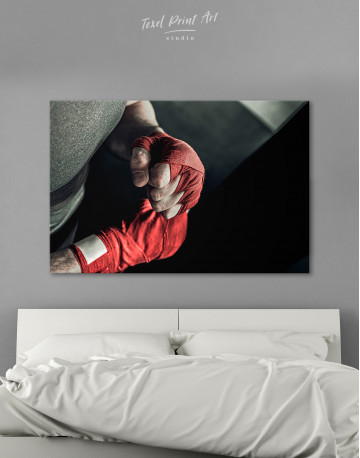 Gray and Red Boxer's Hands Wrapped in Tape Canvas Wall Art