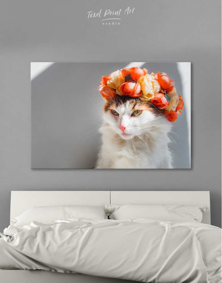 Calico Cat with Flowers Canvas Wall Art