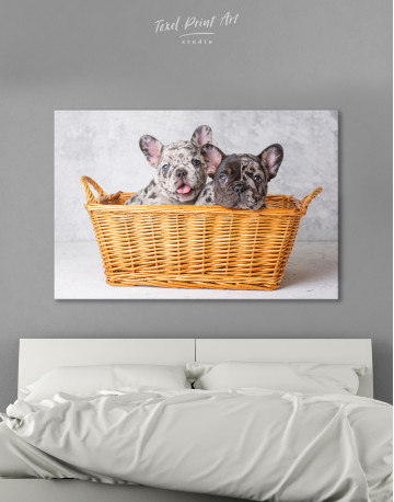 French Bulldog Puppies in Basket Canvas Wall Art