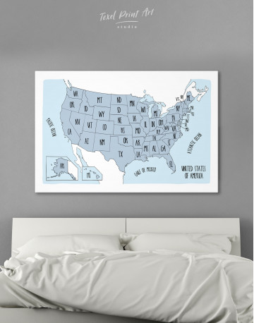 Watercolor Map States of USA Canvas Wall Art