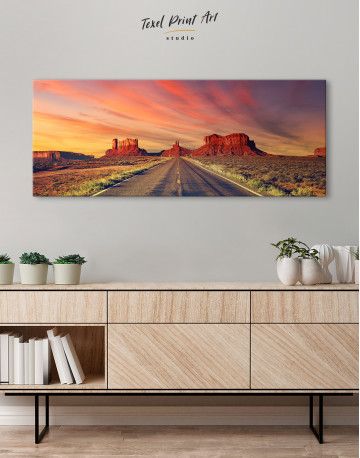 Road to Monument Valley at Sunset Panoramic Canvas Wall Art
