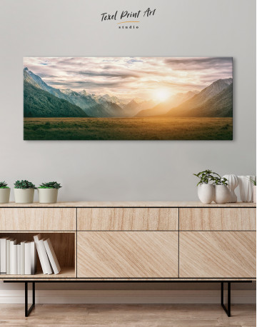Panoramic Mountain Sunset Canvas Wall Art
