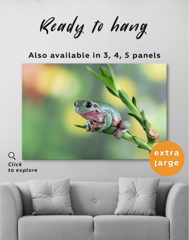 Frog on Green Leaves Canvas Wall Art
