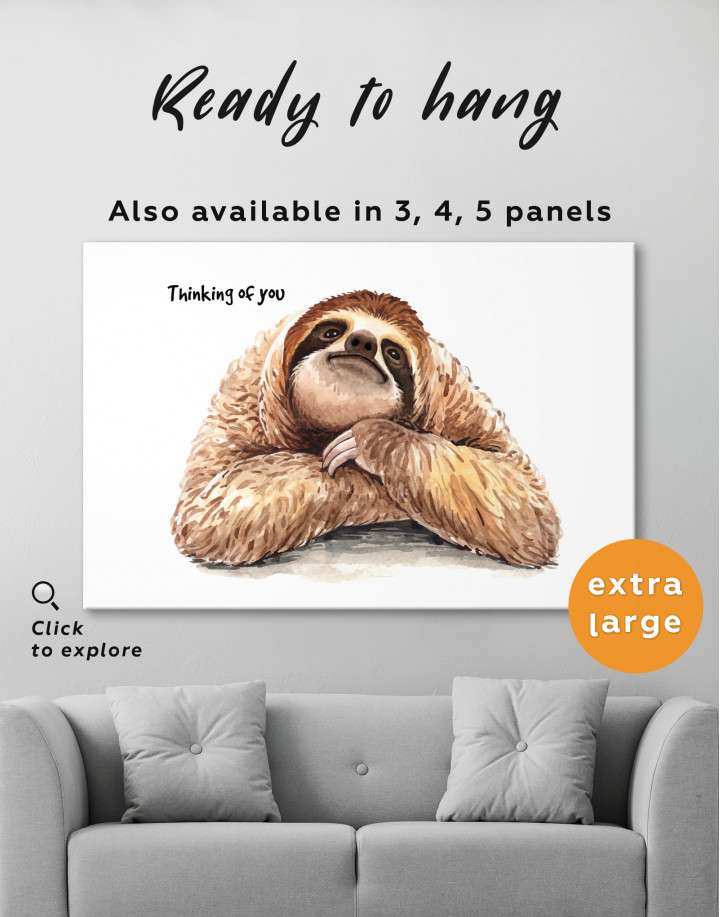 Watercolor Sloth Thinking of You Canvas Wall Art