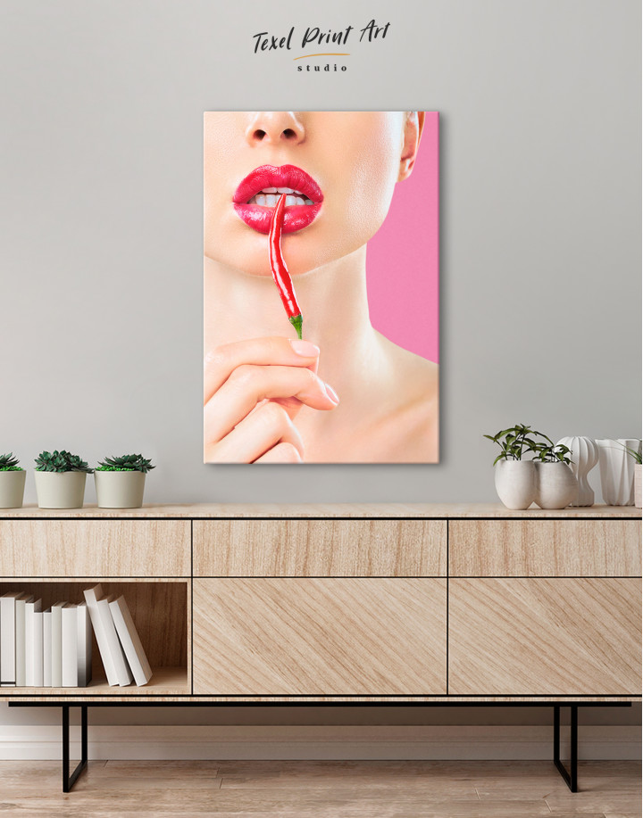 Red lips with pepper Canvas Wall Art