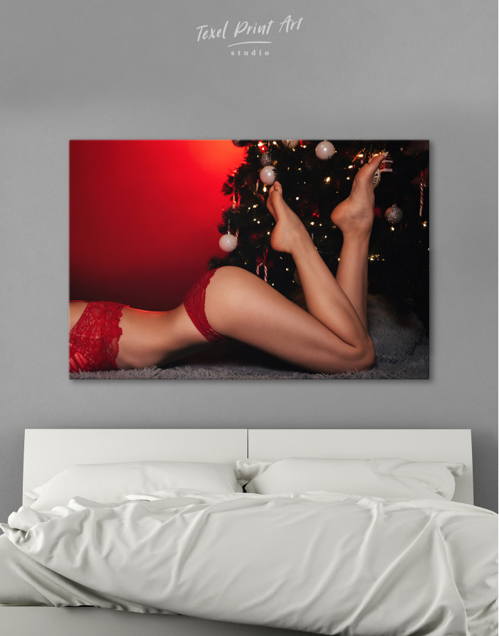 Sexy lady ass with christmas tree Canvas Wall Art