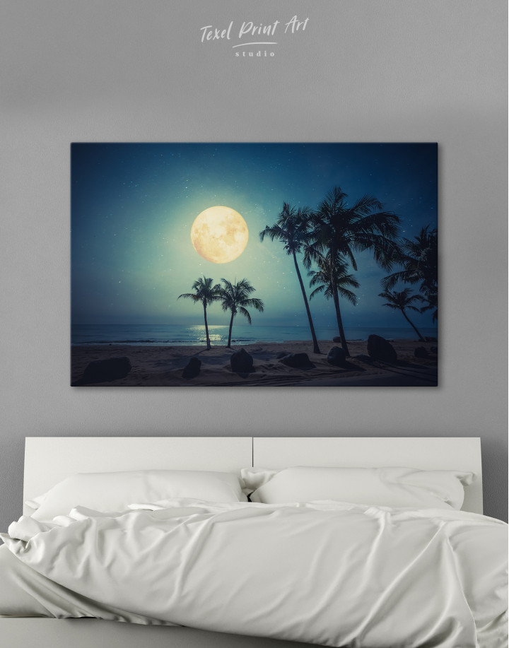 Beautiful fantasy night tropical beach Canvas Wall Art