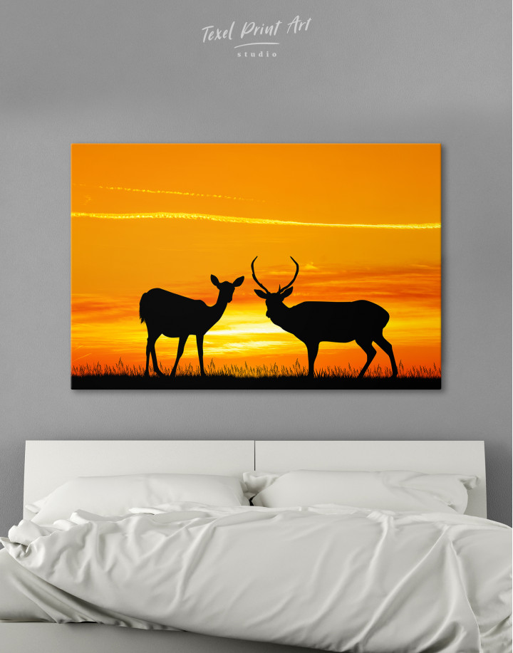 Deer silhouette at sunset Canvas Wall Art