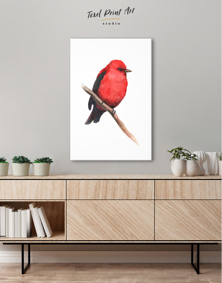 Watercolor Red Cardinal Bird Canvas Wall Art