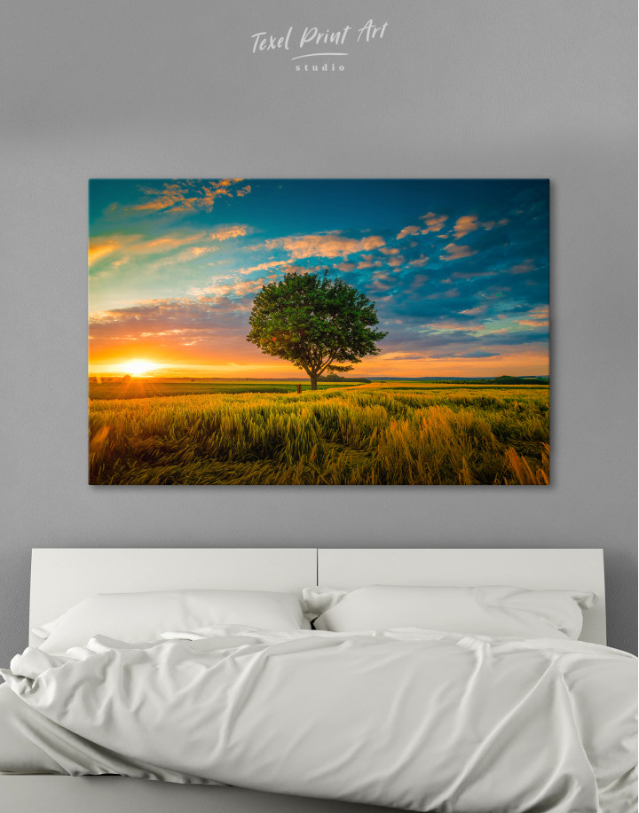 Single Tree Under a During a Sunset Canvas Wall Art