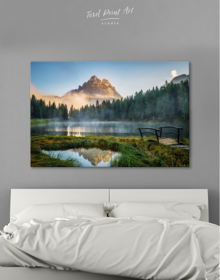 Lake with Mist in the Mountains Canvas Wall Art