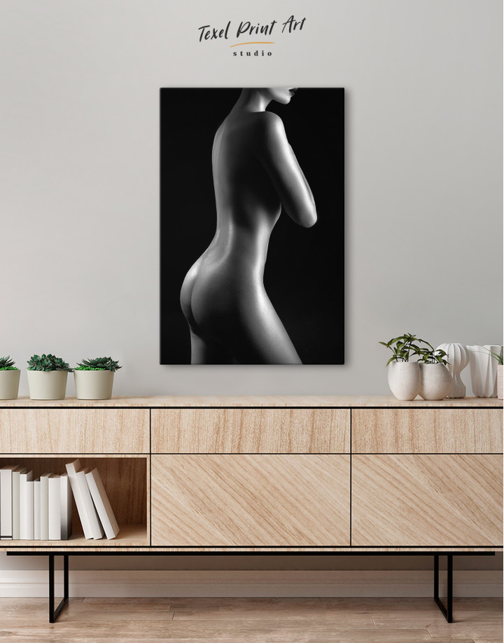 Silhouette Naked Woman is Black and White Canvas Wall Art