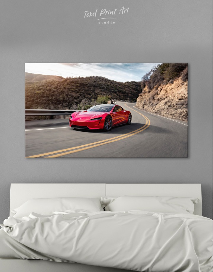 Red Tesla Roadster Canvas Wall Art