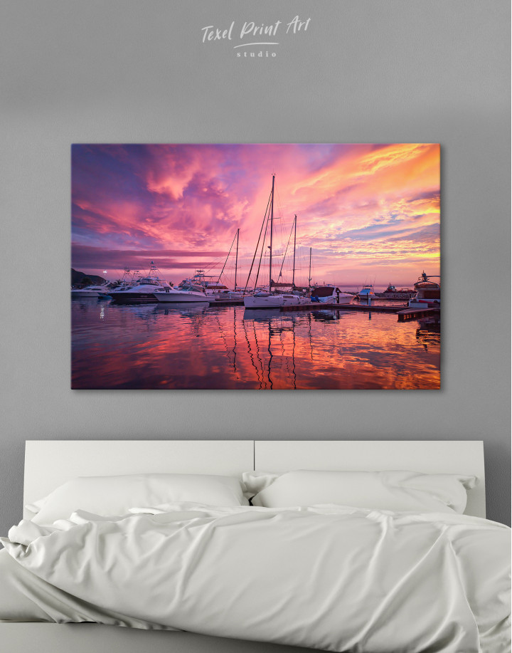 Dramatic Sunset over Sailboats Canvas Wall Art