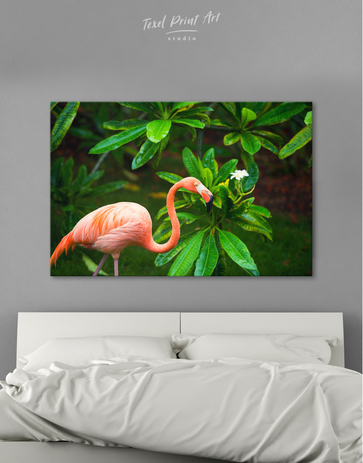 Pink Flamingo in Garden Canvas Wall Art