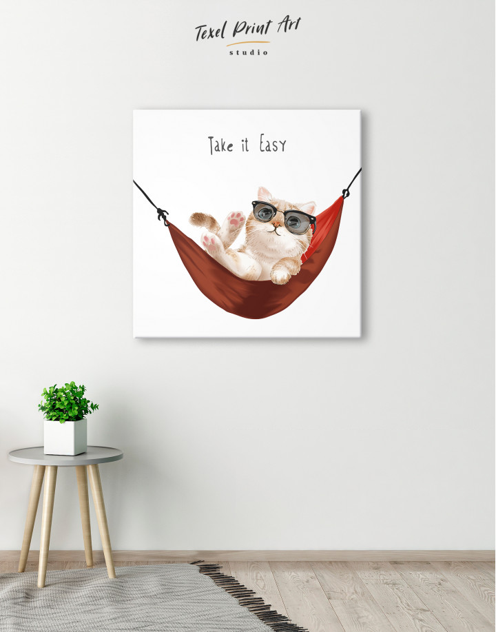 Take it Easy Quote Cat Canvas Wall Art