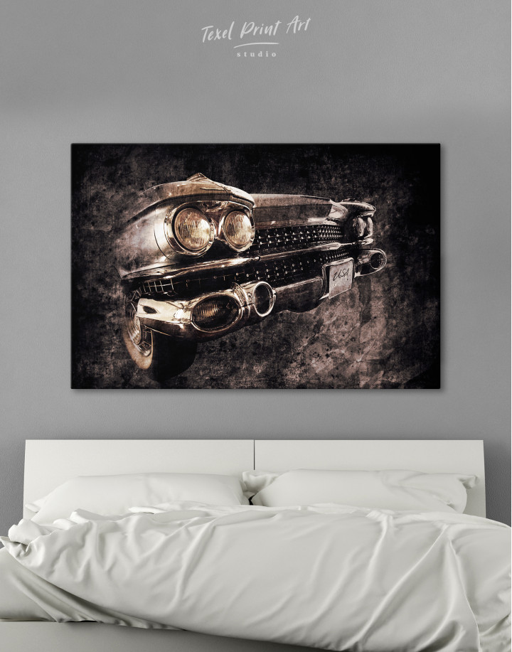 Old American Car in Retro Style Canvas Wall Art