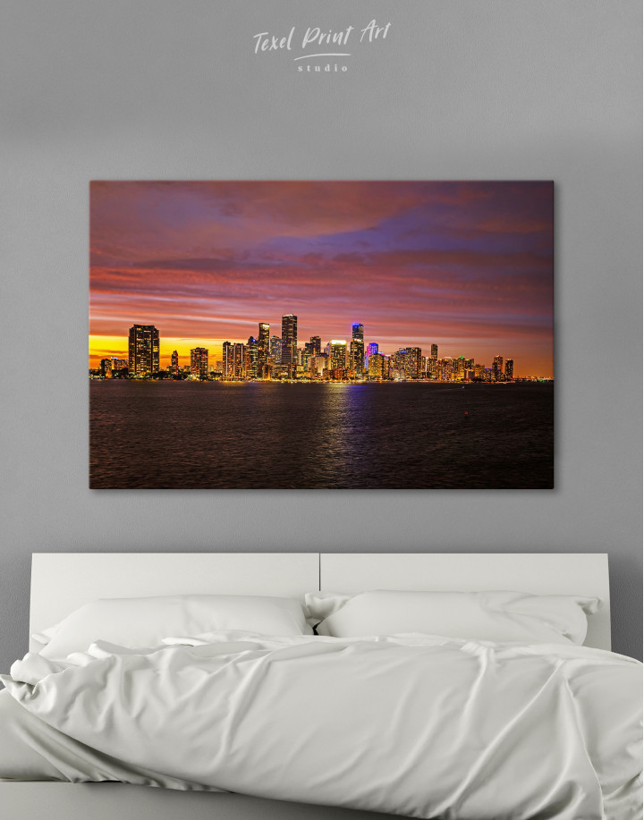 Miami Sunset Skyline Canvas Wall Art