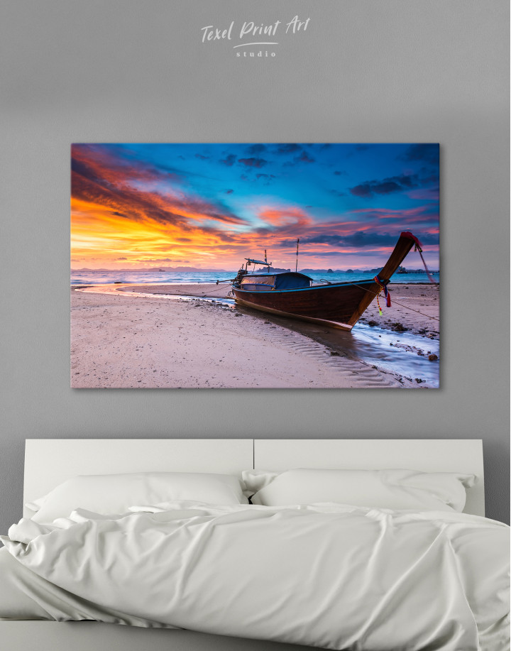 Sunset at the Beach with Twilight Lanscape Canvas Wall Art